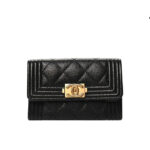 Túi Chanel Boy Flap Card Holder Caviar Quilted Đen Tag Vàng sang trọng