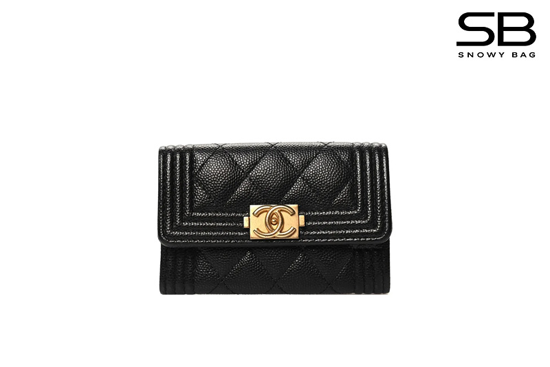 Túi Chanel Boy Flap Card Holder Caviar Quilted Đen Tag Vàng sang trọng