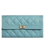 Túi Chanel Boy Long Flap Wallet Tiffany Blue Caviar GHW Xanh Dương sang trọng