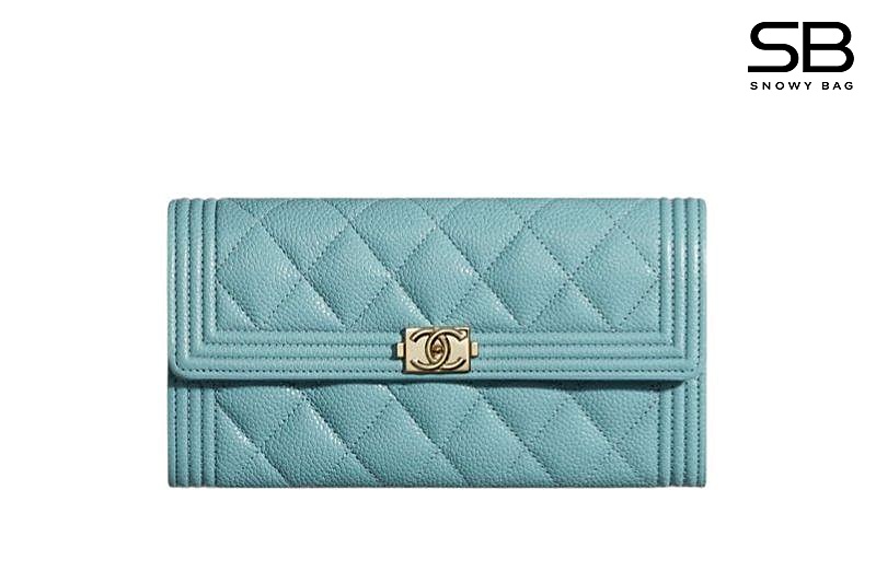 Túi Chanel Boy Long Flap Wallet Tiffany Blue Caviar GHW Xanh Dương sang trọng