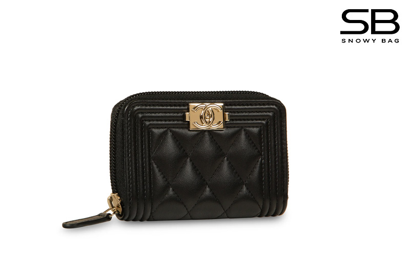 Túi Chanel Boy Zip Coin Purse Black Lambskin GHW Màu Đen sang trọng