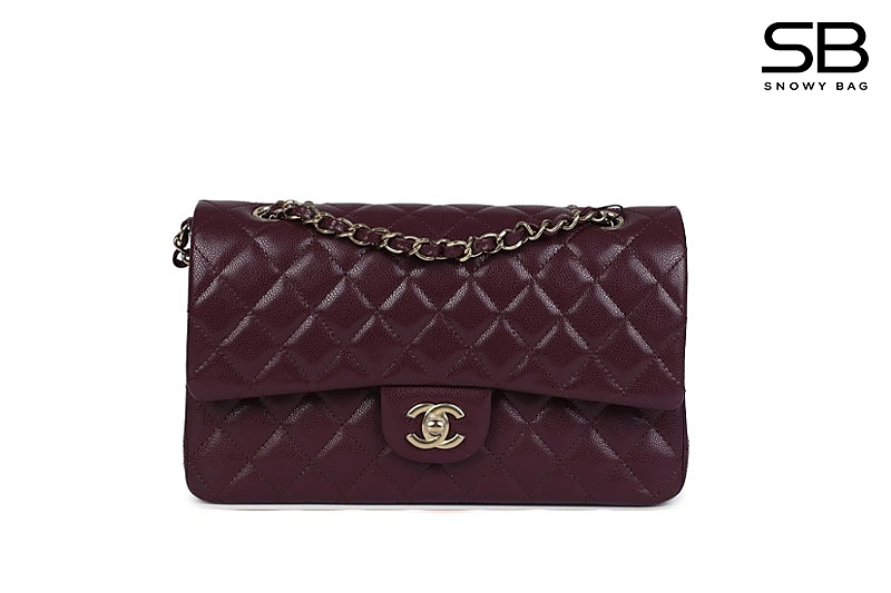 Túi Chanel Classic Medium Burgundy Caviar Đỏ Sẫm Nắp Không Viền sang trọng và thanh lịch