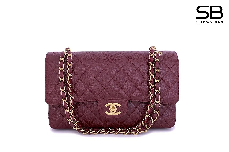 Túi Chanel Classic Medium Burgundy Caviar Đỏ Vang Nắp Có Viền sang trọng