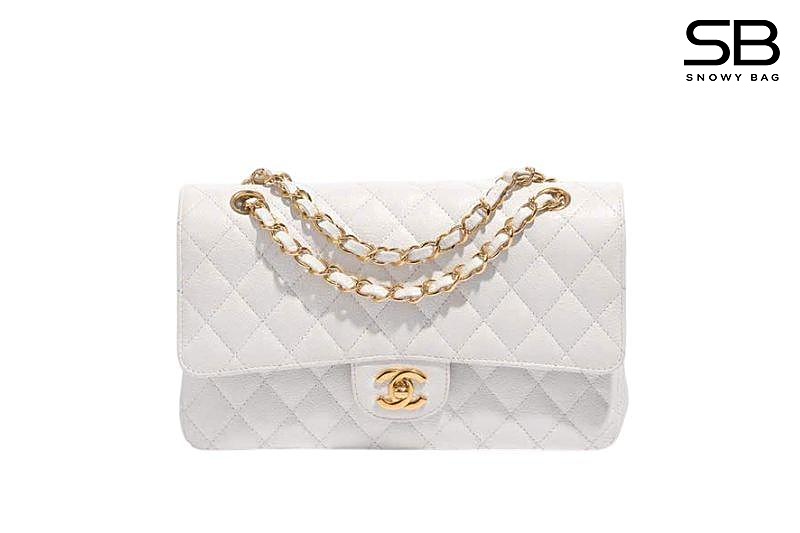 Túi Chanel Classic Medium White Caviar GHW Trắng Khóa Vàng sang trọng
