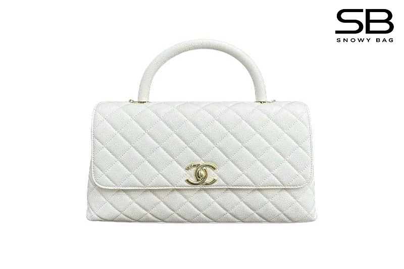 Túi Chanel Coco Medium Handle Flap Bag White Caviar 29CM Trắng sang trọng