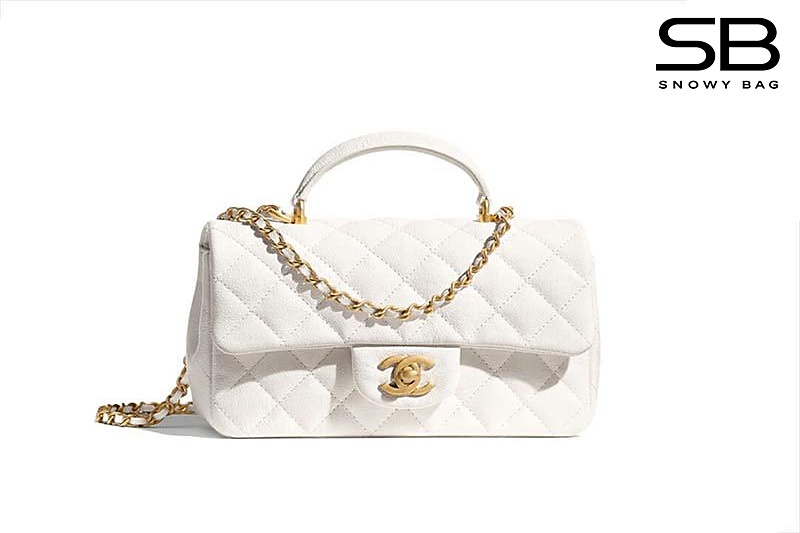 Túi Chanel Flap Bag Mini 8 Top Handle White Caviar 20CM Trắng sang trọng