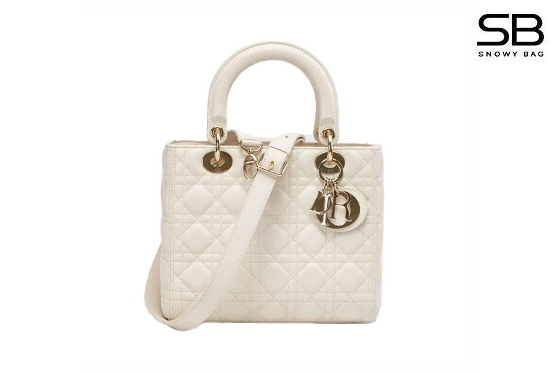 Túi Dior Lady Da Trơn Trắng, Khoá Vàng S17 sang trọng