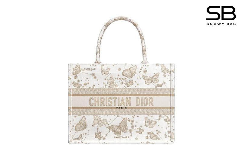 Túi Dior Medium Book Tote White Gold Butterfly Zodiac sang trọng