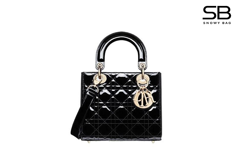 Túi Dior Small Lady Black Patent Calfskin GHW 20CM Đen Khóa Vàng sang trọng