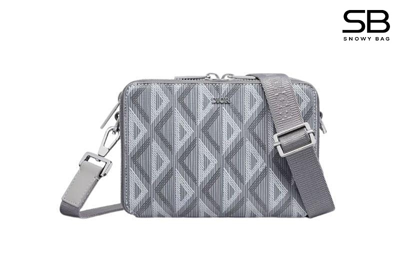 Túi Dior Zipped Pouch with Strap Gray Diamond Canvas Xám sang trọng