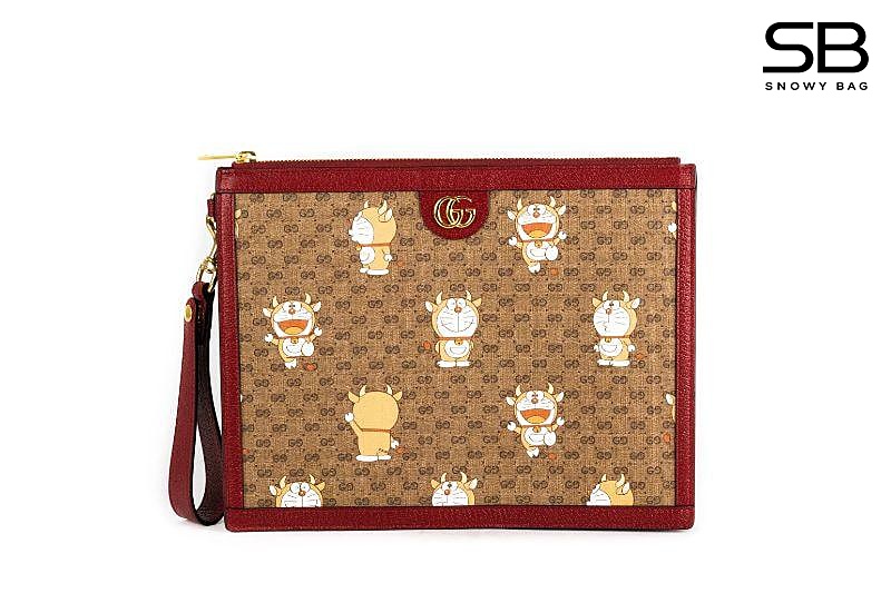 Túi Gucci Doraemon Pouch Mini GG Red Leather Be Đỏ sang trọng và độc đáo