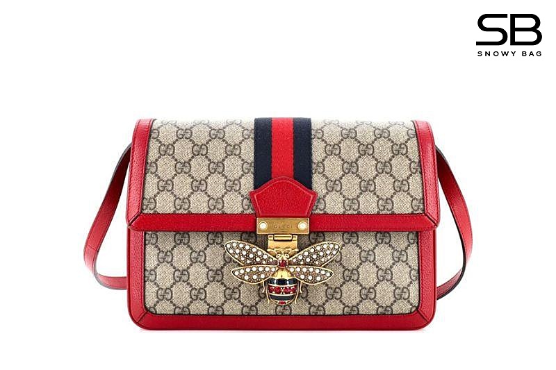 Túi Gucci Queen Magaret Shoulder Red Bag màu be viền đỏ đẹp sang trọng
