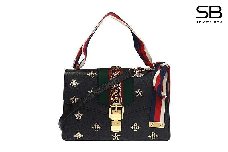 Túi Gucci Small Sylvie Bee Star Black Leather Shoulder Bag sang trọng