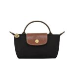 Túi Longchamp Le Pliage Xtra XS Pouch Black Canvas Cognac Leather Đen sang trọng
