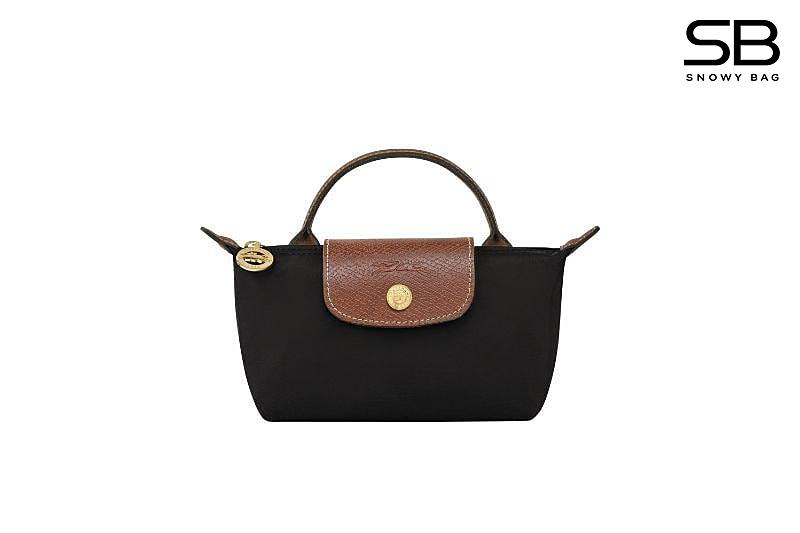 Túi Longchamp Le Pliage Xtra XS Pouch Black Canvas Cognac Leather Đen sang trọng
