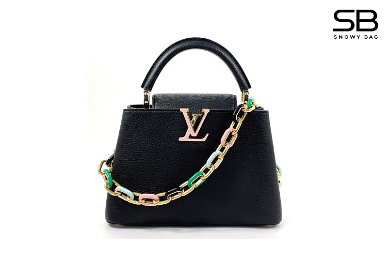Túi LV Capucines BB Black Size 27CM Màu Đen Dây Vàng Xanh Hồng