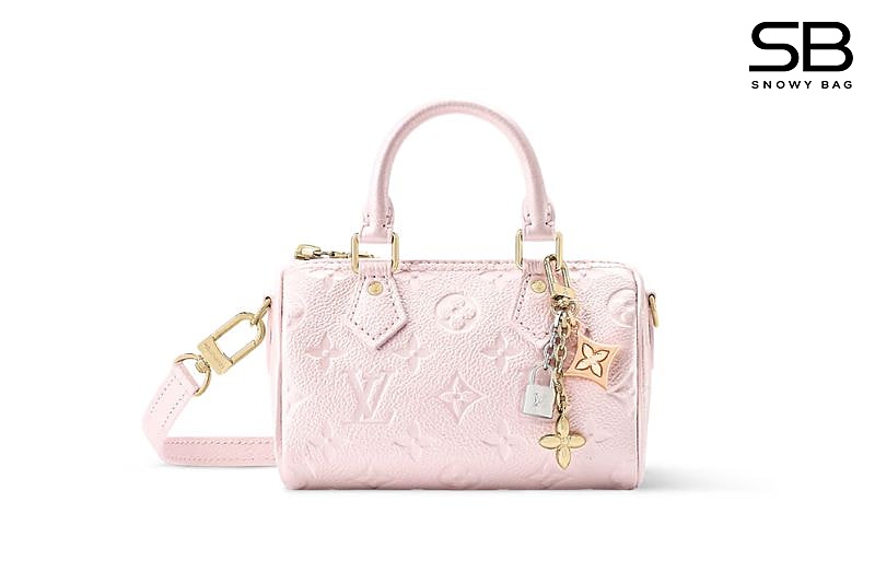 Túi LV Nano Speedy Monogram Empreinte Snowy Pearl M27107 Hồng Nhạt S16 sang trọng