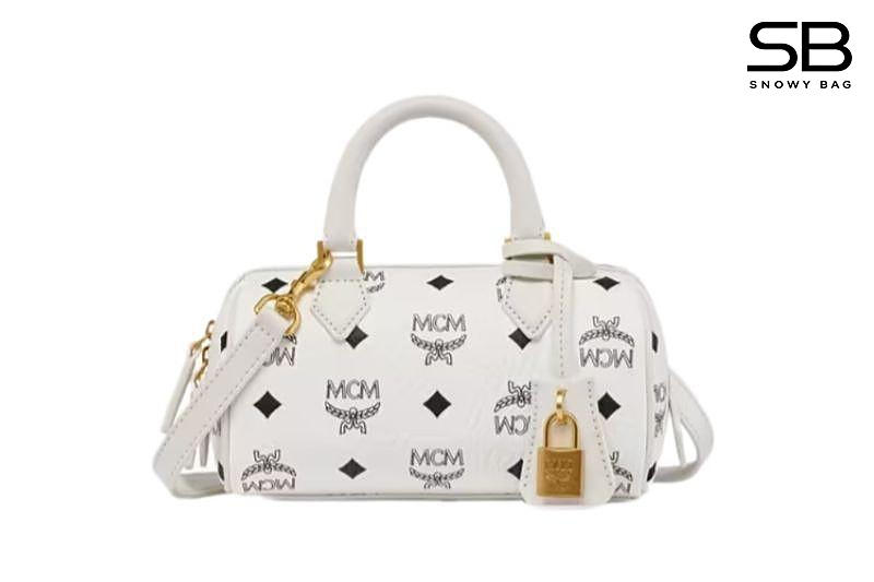 Túi MCM Mini Aren Boston Bag in Visetos White Trắng cao cấp
