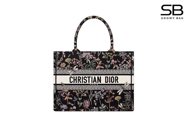 Túi Medium Dior Book Tote Black Multicolor Herbarium Floral Size 36 sang trọng