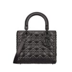 Túi Medium Lady Dior Black Diamond Calfskin Size 24 Màu Đen sang trọng