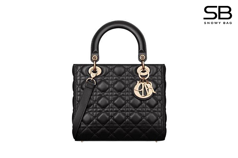 Túi Medium Lady Dior Black Lambskin GHW 24CM Da Cừu Đen sang trọng và tinh tế
