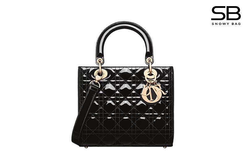 Túi Medium Lady Dior Black Patent Calfskin GHW Màu Đen 24CM sang trọng