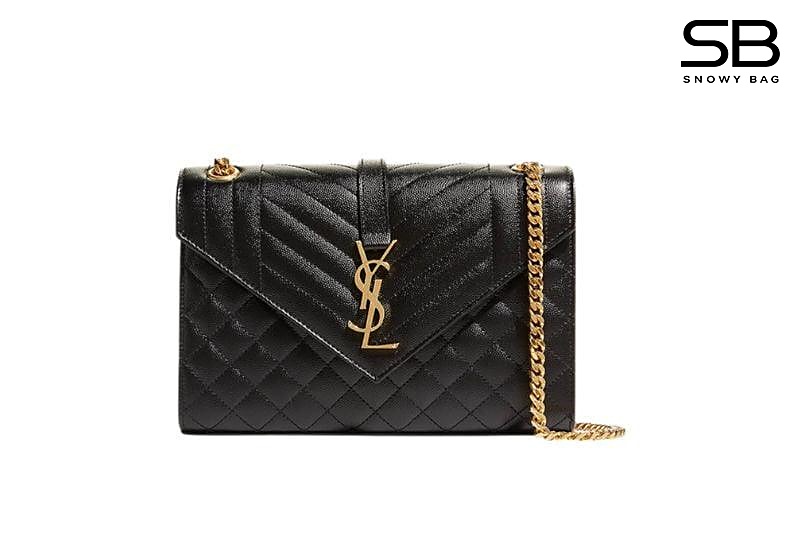 Túi YSL Envelope Medium Chain Bag Grained Calfskin Black Gold sang trọng
