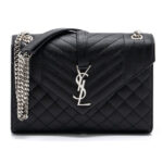 Túi YSL Envelope Medium Chain Bag Grained Calfskin Black Silver sang trọng