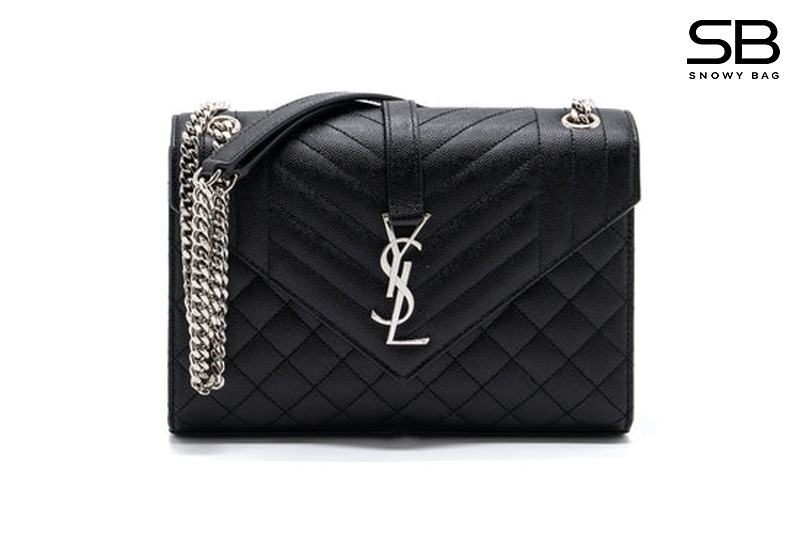 Túi YSL Envelope Medium Chain Bag Grained Calfskin Black Silver sang trọng