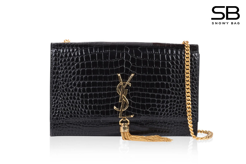 Túi YSL Kate Medium Crocodile Embossed Black Gold Da Bê sang trọng