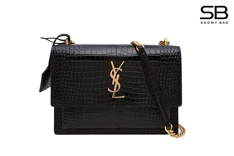 Túi YSL Medium Sunset Chain Bag Black in Crocodile GHW sang trọng