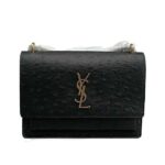 Túi YSL Medium Sunset Chain Bag Black Ostrich Embossed GHW sang trọng