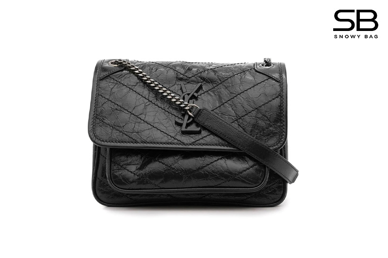 Túi YSL Niki Baby Chain Bag in Crinkled Vintage Leather Đen Da Calfskin 21CM sang trọng