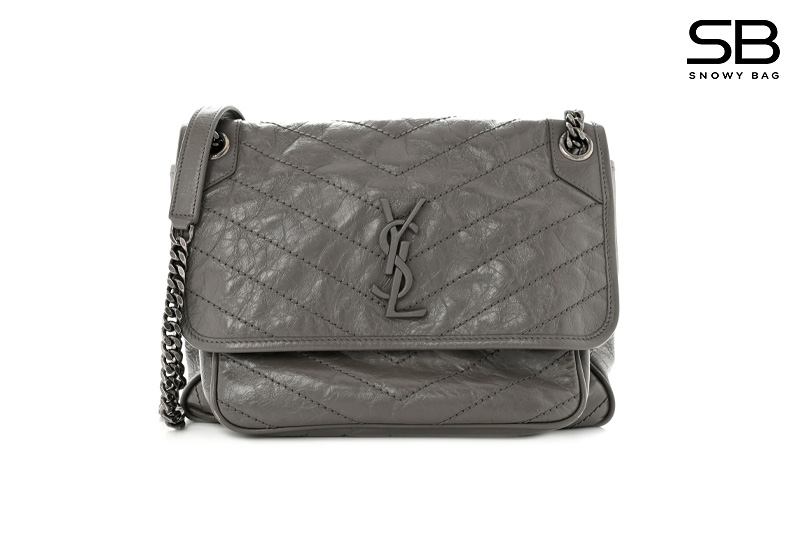 Túi YSL Niki Baby Chain Bag in Crinkled Vintage Leather Xám Da Calfskin 28CM