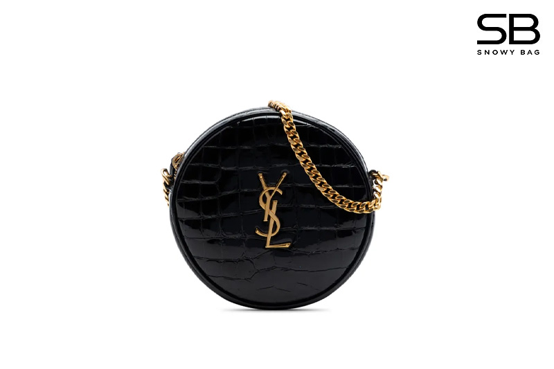 Túi YSL Round Crossbody Chain Bag Black Croc hình tròn sang trọng