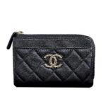 Ví Chanel 24B Zip Card Holder Black Caviar Logo Màu Đen Da Bê sang trọng