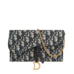 Ví Dior Saddle Long Wallet with Chain Blue Dior Oblique Jacquard sang trọng