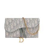 Ví Dior Saddle Long Wallet with Chain Gray Dior Oblique Jacquard sang trọng