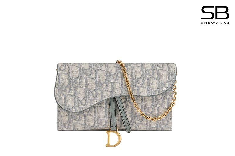 Ví Dior Saddle Long Wallet with Chain Gray Dior Oblique Jacquard sang trọng