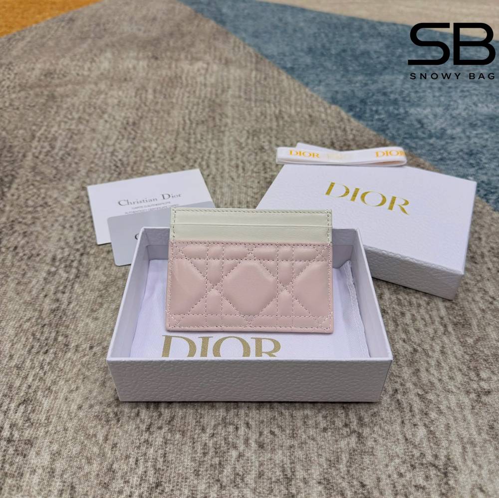 Ví Lady Dior Freesia Card Holder Pink Cream Cannage Lambskin Hồng Kem