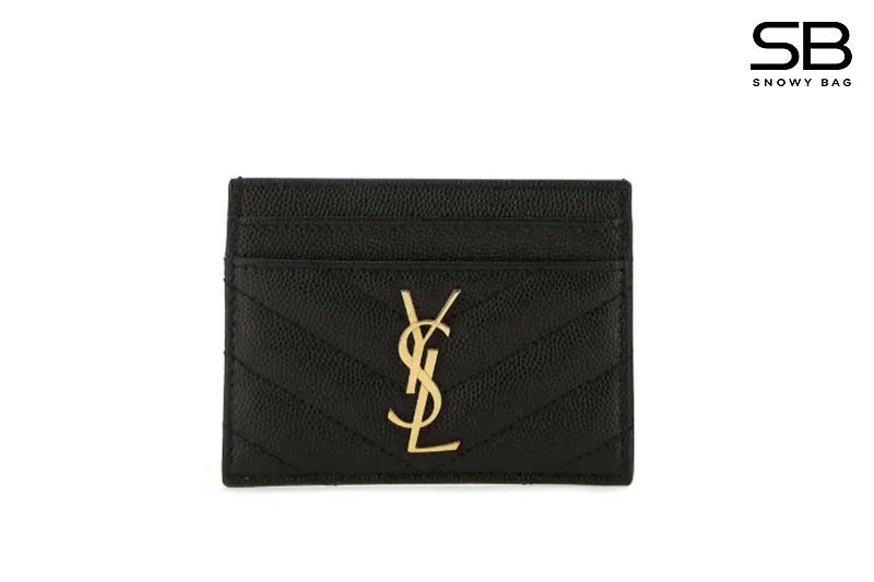 Ví YSL Card Holder with Gold Logo Vàng Màu Đen sang trọng