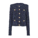 Áo Balmain Cropped Tweed Knit Jacket Navy cho phong cách tinh tế