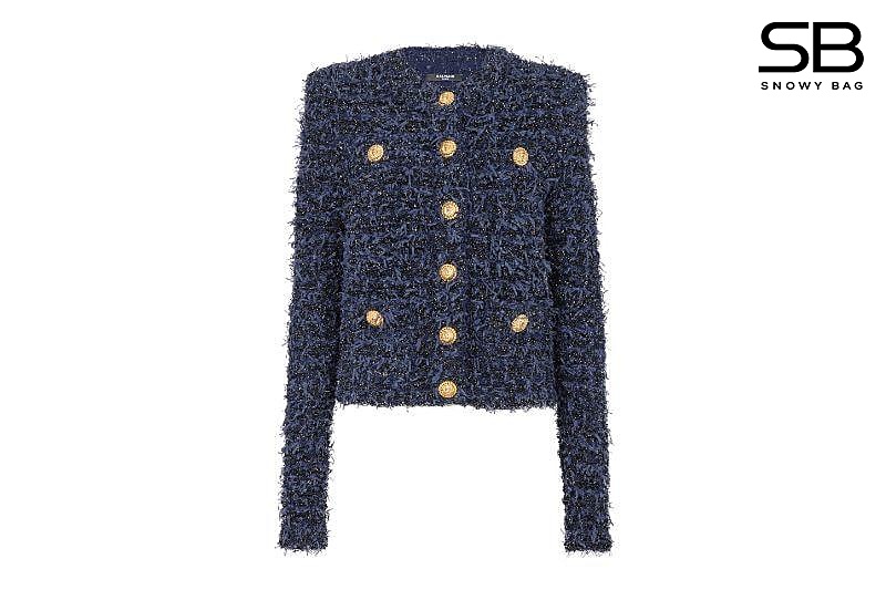 Áo Balmain Cropped Tweed Knit Jacket Navy cho phong cách tinh tế