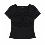 Áo Chanel 25 Black Top T Shirt CC Logo Màu Đen sang trọng