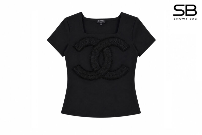 Áo Chanel 25 Black Top T Shirt CC Logo Màu Đen sang trọng