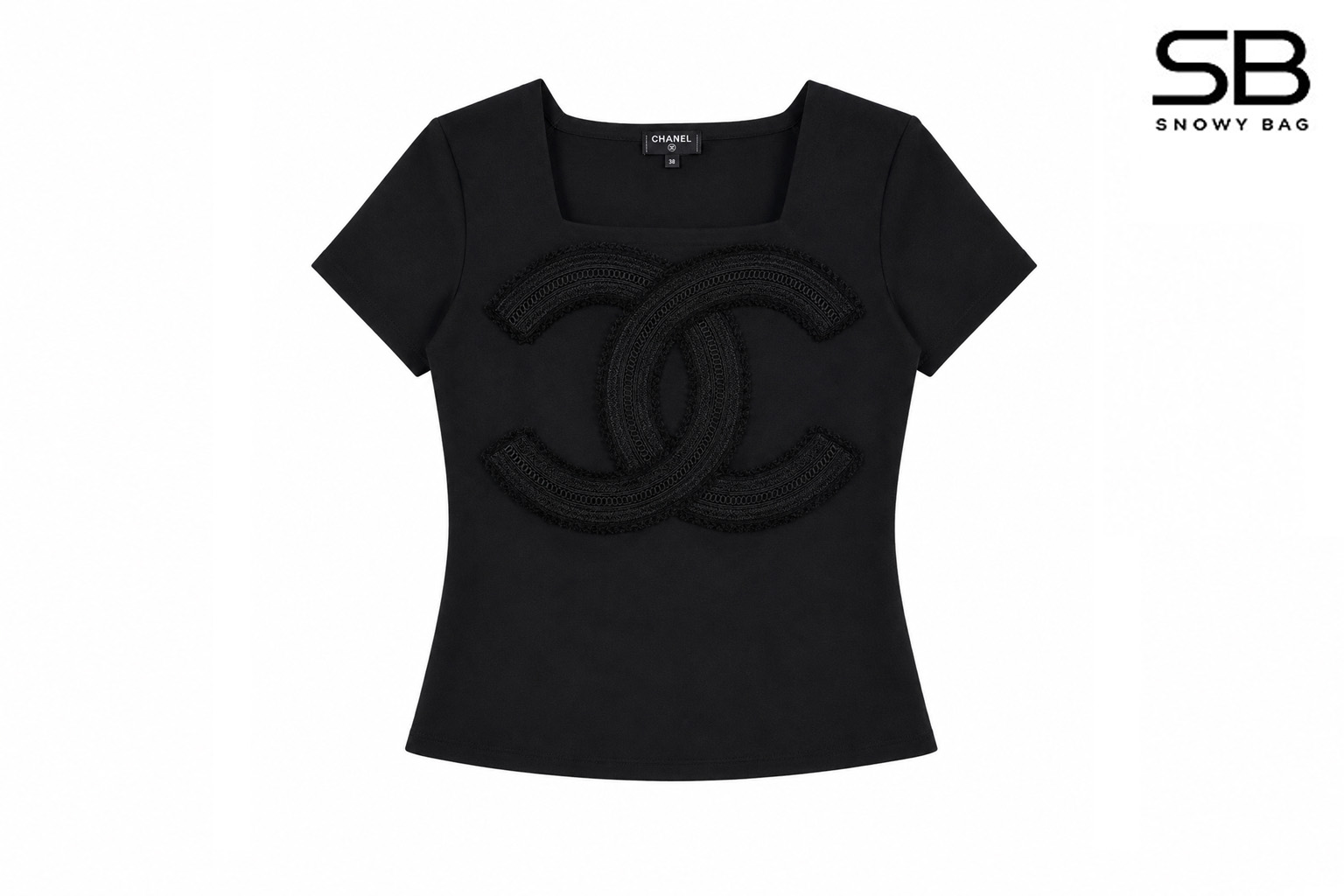 Áo Chanel 25 Black Top T Shirt CC Logo Màu Đen sang trọng