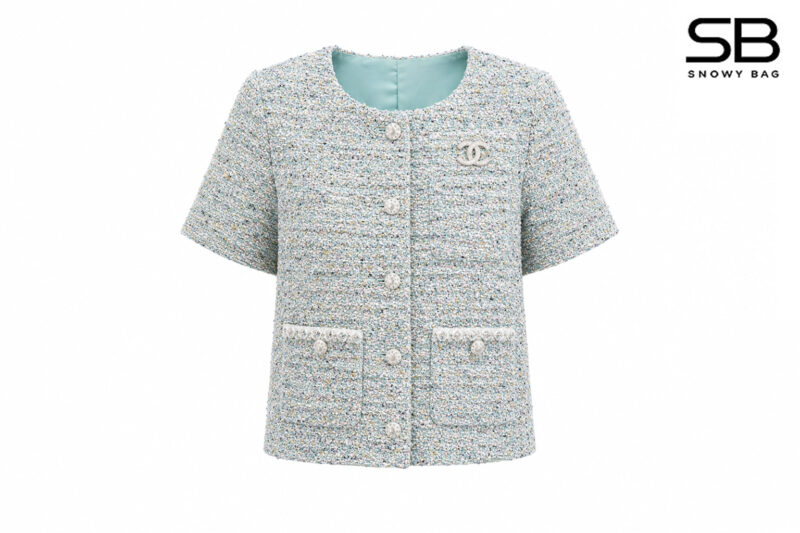 Áo Chanel 25 Tweed Jacket Blue Mint Pastel Màu Xám Xanh sang trọng