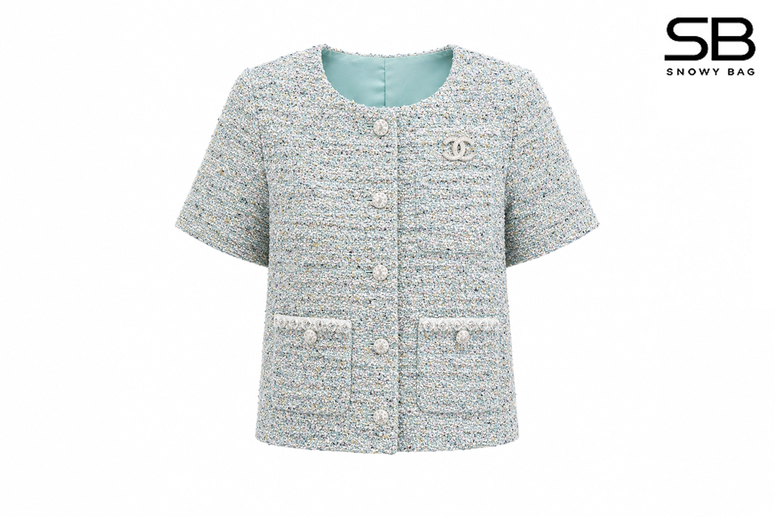 Áo Chanel 25 Tweed Jacket Blue Mint Pastel Màu Xám Xanh sang trọng