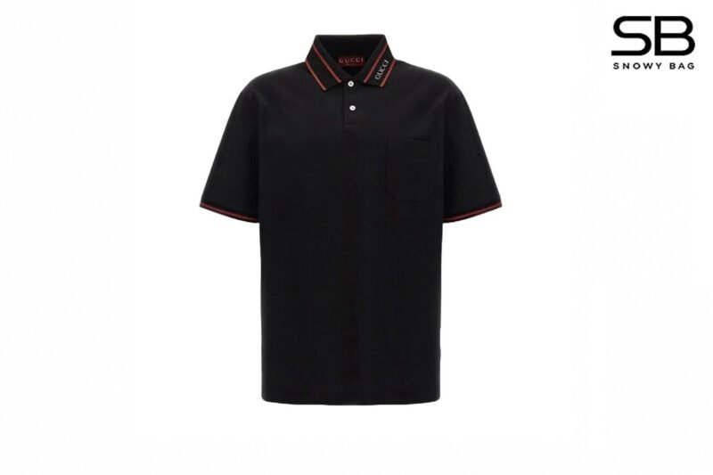 Áo Gucci Polo Logo Collar Printed Màu Đen chính hãng sang trọng