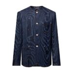 Áo Khoác LV Chic Collarless Denim Jacket Màu Xanh Dương sang trọng